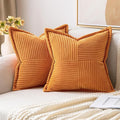 MIULEE Burnt Orange Decorative Throw Pillow Covers for Couch Bed Livingroom 18x18 Inch Set of 2 Boho Accent Throw Pllows Broadside Striped Patchwork Soft Corduroy Pillowcases
