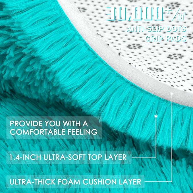 OLANLY Teal Blue Round Rugs for Bedroom - Machine Washable, 7 ft Circle Area Rugs for Living Room, Soft and Fluffy Shaggy Carpet for Teen Girls and Boys, Nursery Rooms, Dorms, Home Decor Aesthetic
