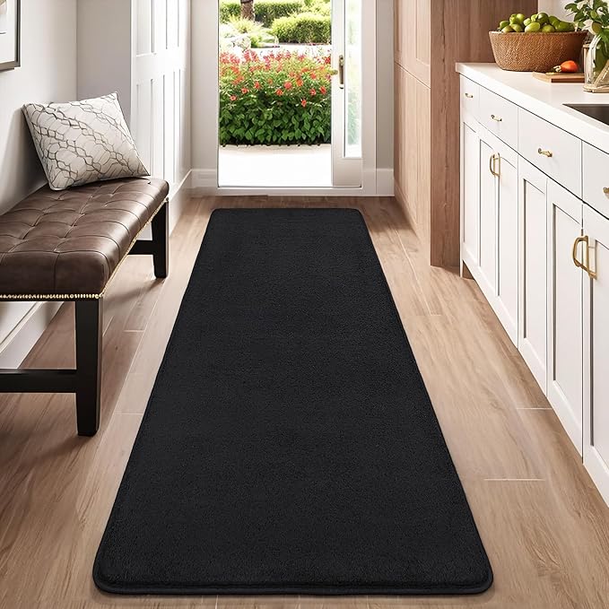 AROGAN 2x8 Feet Shag Runner Rug for Hallways, Washable Rugs with Memory Foam for Bedroom, Entryway Indoor Fluffy Throw Rug for Bedside Living Room Kids Girls Nursery Dorm Room Decor, Black