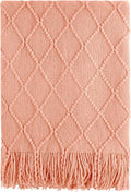 BOURINA Orange Throw Blanket 50x60 Inches Throw Textured Solid Soft Sofa Couch Decorative Knit Blanket