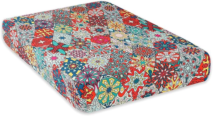 hyha Printed Couch Cushion Covers, Floral Sofa Covers Washable for 3 Cushion Couch, Stretch Pattern Outdoor Cushion Covers for Patio Furniture with Elastic Bottom(Large, Diamond Mandala)