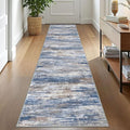 KOZYFLY Modern Abstract Hallway Runner, 2x10 Washable Rug Runner Non-Slip Soft Striped Kitchen Runner Rug, Blue Rust Print Carpet for Entryway Bathroom Laundry Room Foyer