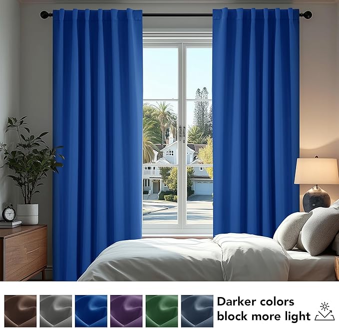 Deconovo Blackout Curtains for Kitchen Window Back Tab and Rod Pocket Curtains Room Darkening Curtains 52Wx45L Inch Royal Blue 2 Panels