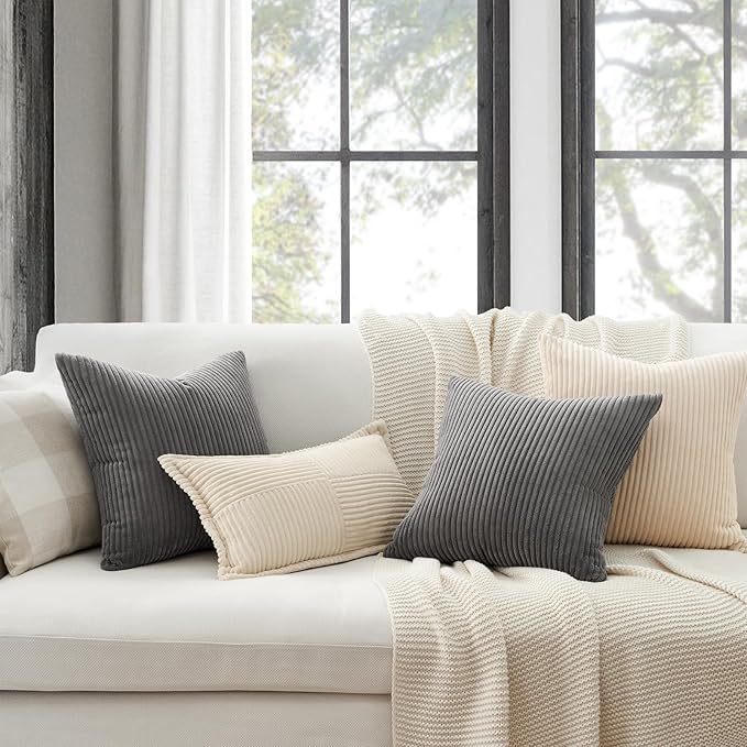 Topfinel Dark Grey Throw Pillow Covers Set of 4,Soft Velvet Modern Double-Sided Designs,Decorative Cushion CasesMix and Match for Home Decor, Pillow Inserts Not Included (20x20 inch)