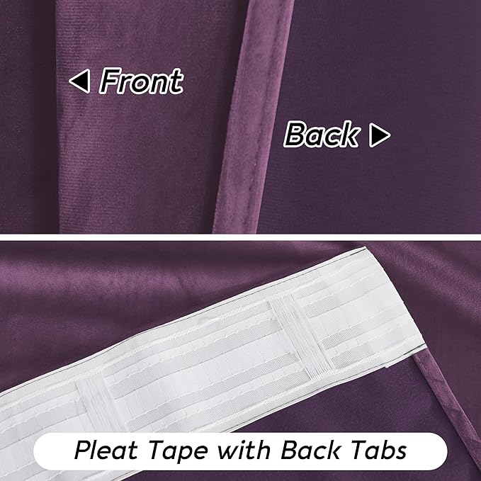 RYB HOME Purple Velvet Curtains 84 inches, Back Tab Soft Fabric Room Darkening Thermal Insulated Luxurious Home Decor Curtains for Living Room Bedroom, W 52" x L 84", 2 Panels Set