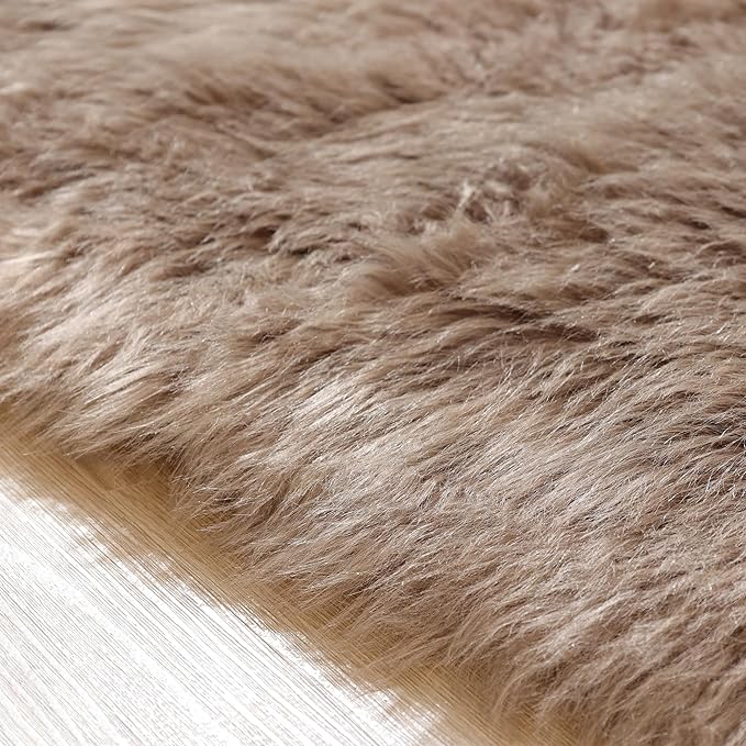 ORINOVA Beige Furry Washable Area Rugs for Bedroom Living Room 2X6 Faux Sheepskin Shaggy Fur Nursery Rug for Cute Room Decor Rug