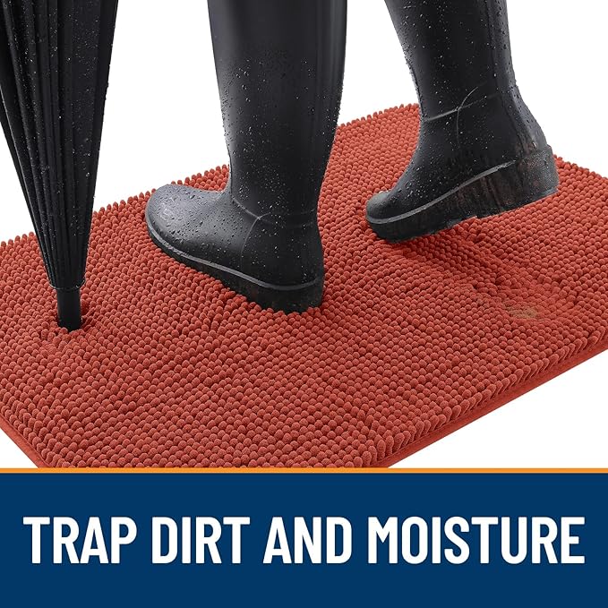 OLANLY Dog Door Mat for Muddy Paws 48x30, Absorbs Moisture and Dirt, Absorbent Non-Slip Washable Doormat, Quick Dry Chenille Mud Mat for Dogs, Entry Indoor Entryway Carpet for Inside Floor, Maple Red