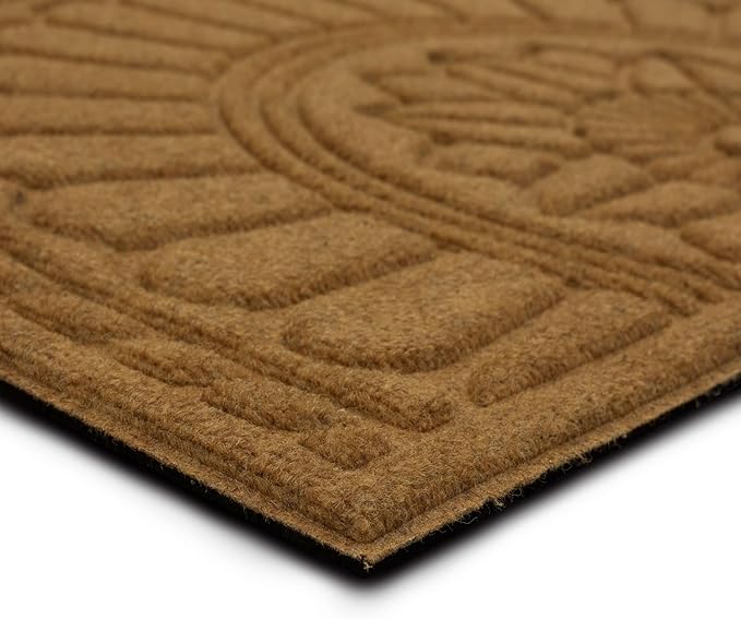 Mohawk Home Entryway Door Mat 2' X 3' All Weather Outdoor Non Slip Recycled Rubber Doormat, Rope Impressions Light Brown