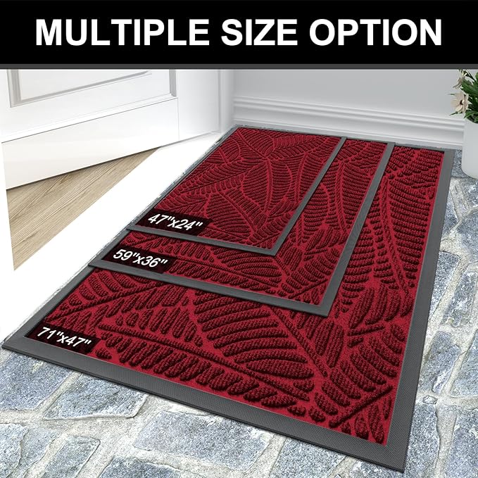 Colorxy Waterproof Doormat, Sturdy Natural Rubber Front Indoor Mat, Non Slip Low Profile Indoor Outdoor Door Mats, Stain and Fade Resistant Floor Mats, Easy Clean Patio Entry Mat, 59''x36'', Burgundy