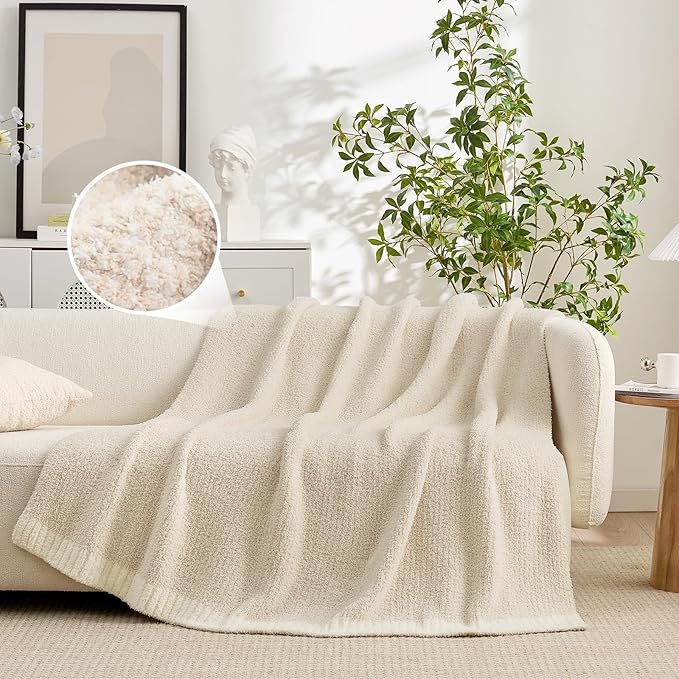 Snuggle Sac Buttery Ivory Bedding Blankets Twin Size 60x80, Super Soft Blankets Warm Cozy Knit Fuzzy Plush Blanket for Sofa, Bed, Living Room, Heather Ivory, 60x80 inches