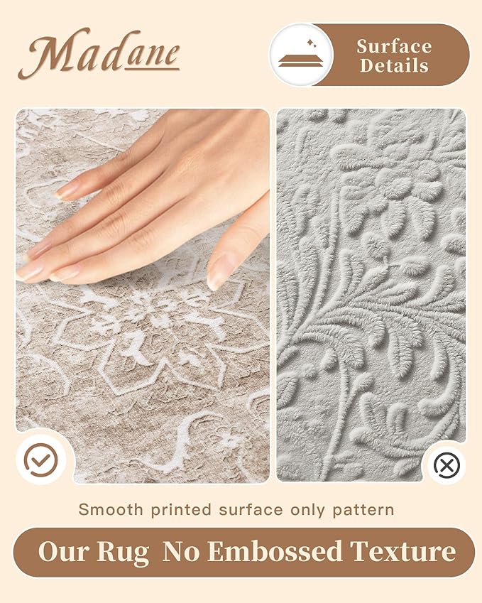 Madane 2x3 Washable Rugs for Entryway, Low Pile Non-Slip Small Area Rug Kitchen Door Mat, Vintage Soft Throw Neutral Rug Floor Mat for Indoor Front Entrance Bathroom Hallway (2 x 3, Brown/Sand)