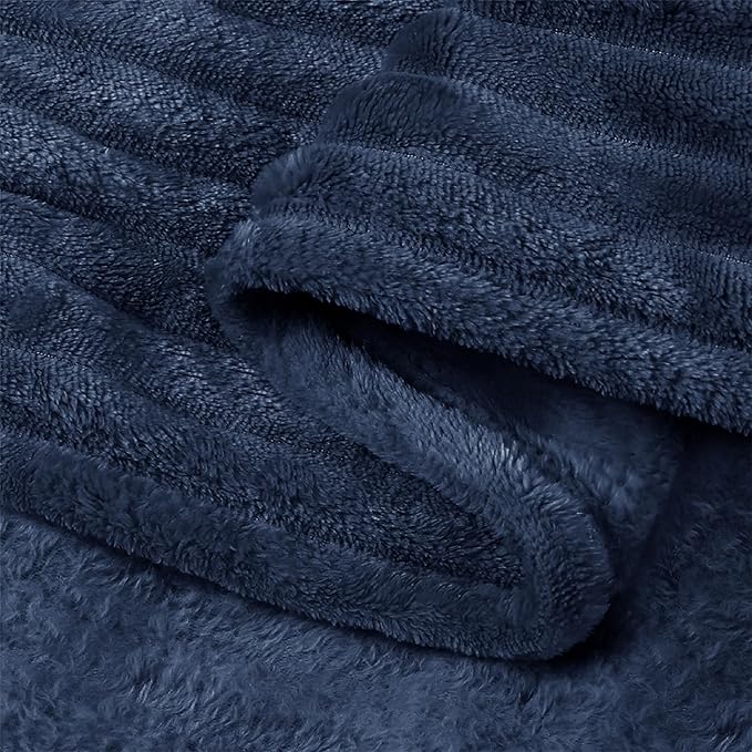 BEDELITE Fleece Blanket King Size – 3D Ribbed Jacquard Soft and Warm Decorative Fuzzy Blankets – Cozy, Fluffy, Plush Lightweight Throw Blankets for Couch, Bed, Sofa(Navy Blue, 108x90 inches)