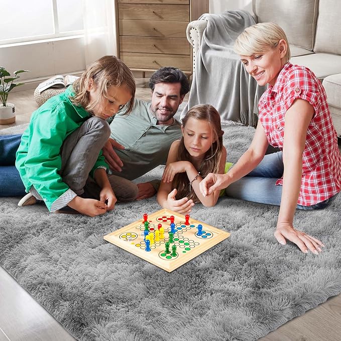 Shag Area Rugs for Bedroom Living Room,5X8 Ultra Soft Fluffy Area Rugs for Dorm, Indoor Carpet Nursery Rugs for Kids Room Home Decor,Tie-Dye Grey