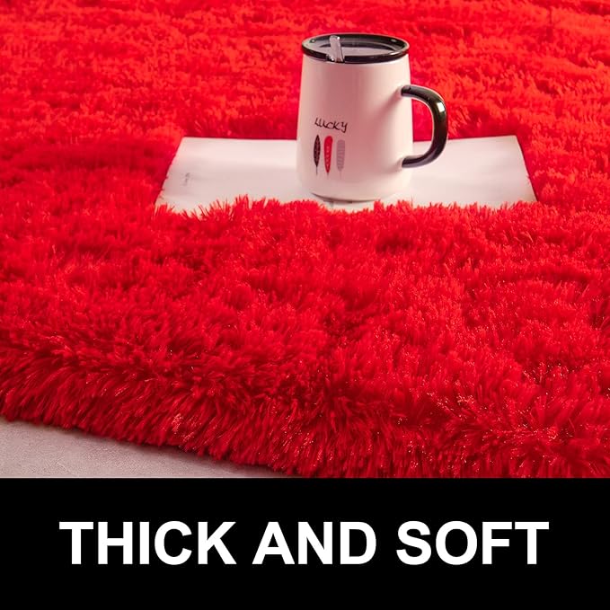 LOCHAS Ultra Soft Indoor Modern Area Rugs Fluffy Living Room Carpets for Children Bedroom Home Decor Nursery Rug 6x9 Feet, Red