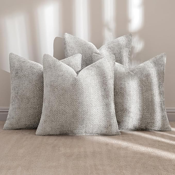 MIULEE Pack of 4 Couch Throw Pillow Covers 18x18 Inch Light Gray Soft Decorative Polyester Pillow Covers Farmhouse Accent Cushion Covers for Boho Spring Home Decor Sofa Bedroom Living Room