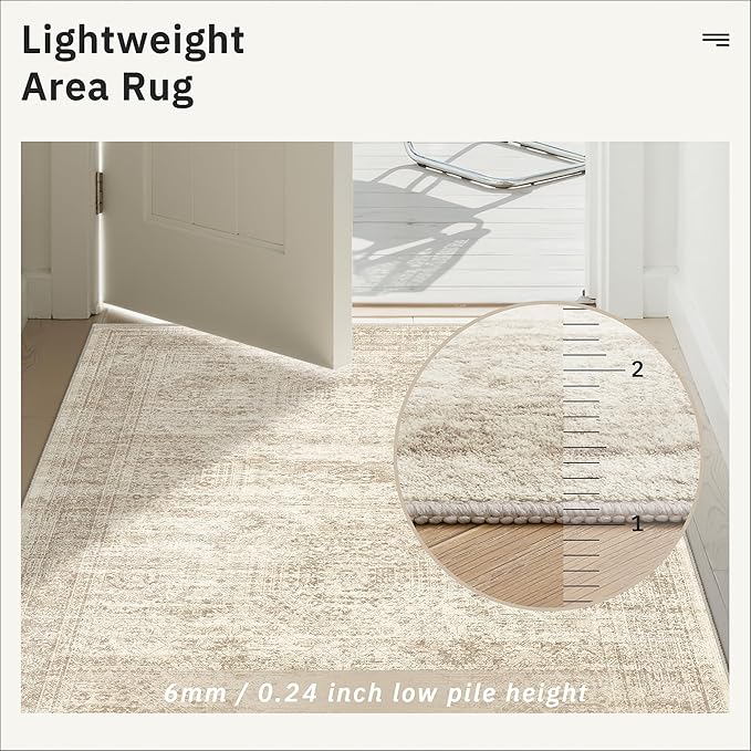 Runner Rug 2'x8' Washable Non-Slip Runner Rugs for Kitchen Bathroom Laundry Room Beige Vintage Floor Carpet Runners for Hallway Entryway
