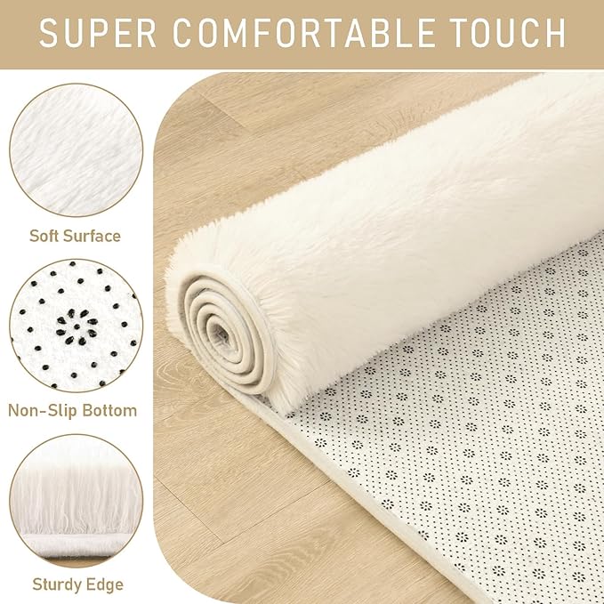 LOCHAS Ultra Soft Indoor Modern 10x14 Area Rugs Fluffy Living Room Carpets for Children Bedroom Home Decor Nursery Cream Rug