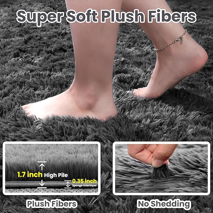 6x9 Area Rugs for Living Room Rug: Soft Fluffy Shag Gray Rugs for Bedroom, Non-Slip Large Fuzzy Plush Rug Indoor Floor Carpet for Nursery Kids Boys Girls Room, Dorms, Playroom, Modern Home Decor