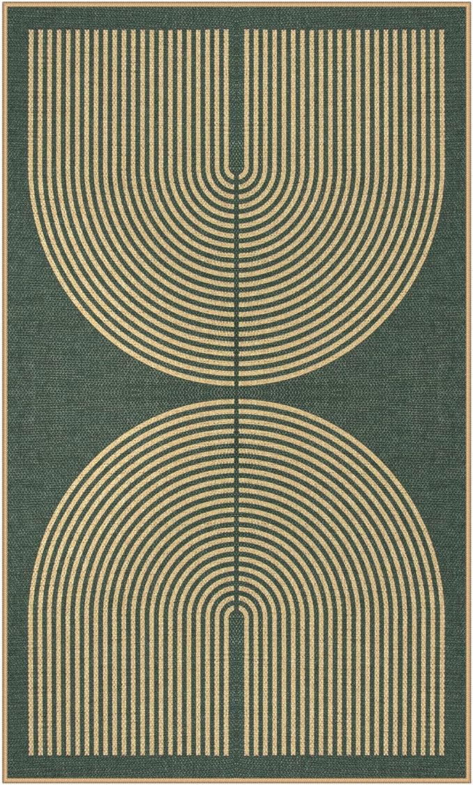 Lahome Enfys Modern Rainbow Easy Jute Entry Rug, 3x5 Washable Outdoor Patio Porch Rug, Farmhouse Non Slip Non Shedding Dark Green Carpet for Dorm Living Room Deck Front Door Kitchen