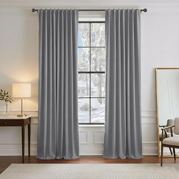 PONY DANCE Blackout Curtains for Bedroom, Room Darkening 96 inch Curtains 2 Panel Set, Thermal Insulated Drapes for Living Room Window Treatment, Back Tab/Rod Pocket, 52 x 96 Inch, Silver Grey