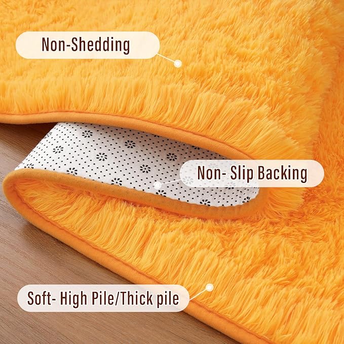 Amearea Shag Fluffy Runner Rug for Bedroom Girls Living Room, 2x6 Feet Extra Soft and Fuzzy Shaggy Rugs, Non Slip, Indoor Floor Long Carpet Mat for Boys Nursery Home Decor, Orange