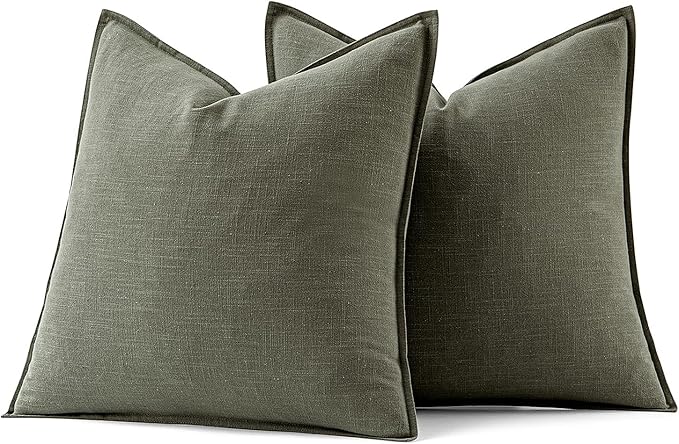 MIULEE Decorative Linen Pillow Covers 20x20 Inch Olive Green Boho Farmhouse Neutral Couch Throw Pillows for Bed Pack of 2 Accent Outdoor Pillowcase Modern Sofa Cushion Livingroom Home Decor