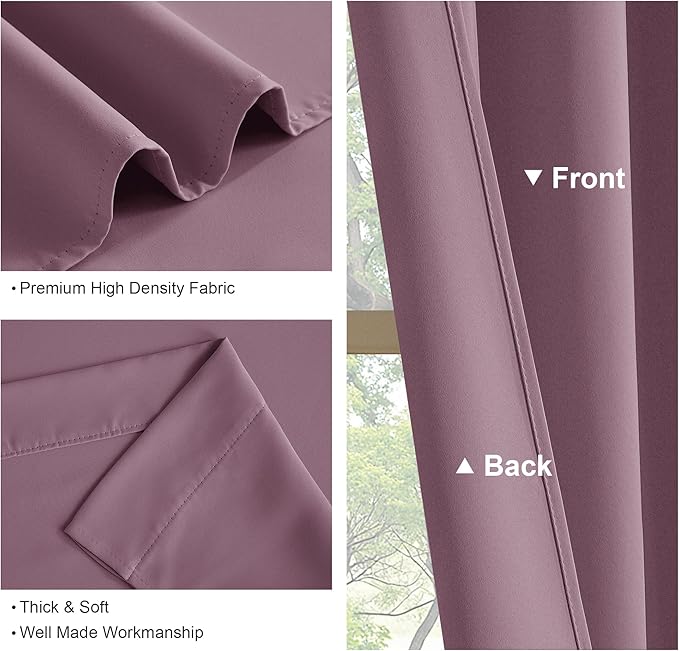 PONY DANCE - Window Curtains - 42 inch W by 45 L Dusty Rose Thermal Insulated Curtain Drapes Light Filter Energy Efficient Modern Design Style for Home Decor Low Shading Effect, 2 Pieces
