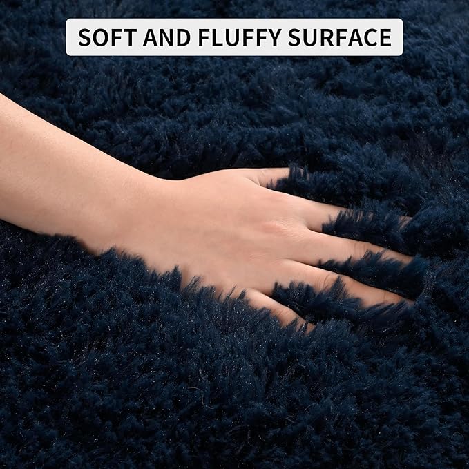 Tepook Fluffy Large Rugs for Living Room, Area Rug 6x9 Soft Carpet for Bedroom, Modern Shaggy Rug for Kids Boys Girls, Plush Indoor Nursery Home Decor Rug with Non-Slip Bottom, Navy Blue