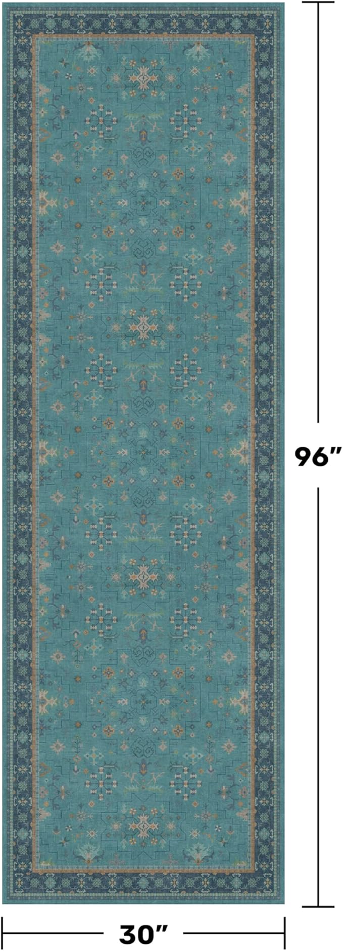 Boho 2'6"x8' Wide Hallway Runner Rugs - Teal 8ft Long Washable Door Rugs for Entryway Indoor, Non Slip with Rubber Backing, Vintage Floral Indoor Décor, Low Pile & Soft Carpet