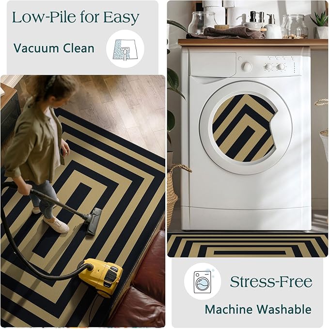 3x5 Modern Entry Rug - Small Washable Indoor Outdoor Mats for Front Door Non-Slip Porch Rug Black Tan Geometric Striped Throw Rugs for Living Room Bedroom Entryway Kitchen Office Porch Decor
