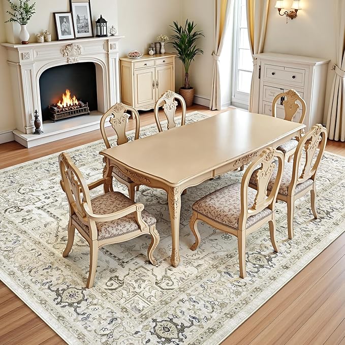 Lofus 5x7 Area Rugs for Living Room, Washable Area Rug, Rugs for Bedroom, Kitchen, Vintage Boho Carpet, Soft Non-Slip, Low Pile Large Area Rug for Office Dining Room, Beige and Brown