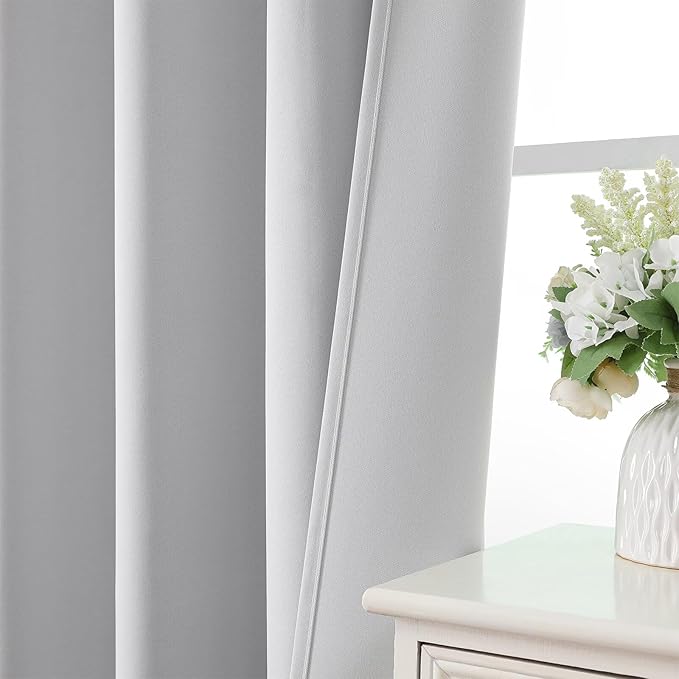 CUCRAF Grayish White Blackout Curtains 84 inch Length 2 Panels Set, Rod Pocket Room Darkening Drapes for Bedroom Living Room, Insulated Thermal Light Blocking Window Curtain (W52 x L84 Inch)