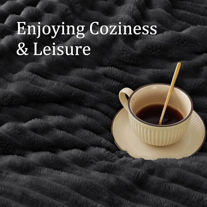 BEDELITE Blankets Queen Size for Bed, 300GSM Soft & Warm Fleece Blanket, Decorative and Giftable Striped Black Blankets for Women, Men, 90"x90"