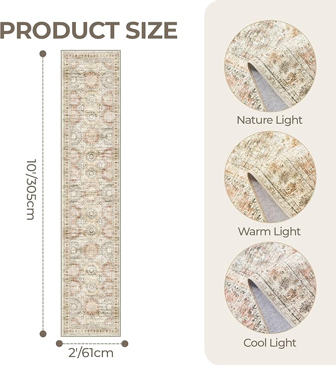 Long Bathroom Rugs Runner - Washable Runner Rugs for Hallway 2x10, Ultra-Thin Soft Kitchen Carpet Runner, Anti Slip Backing Runner Rugs for Entrance, Bedroom, Living Room(2'x10', Brown/Pink)