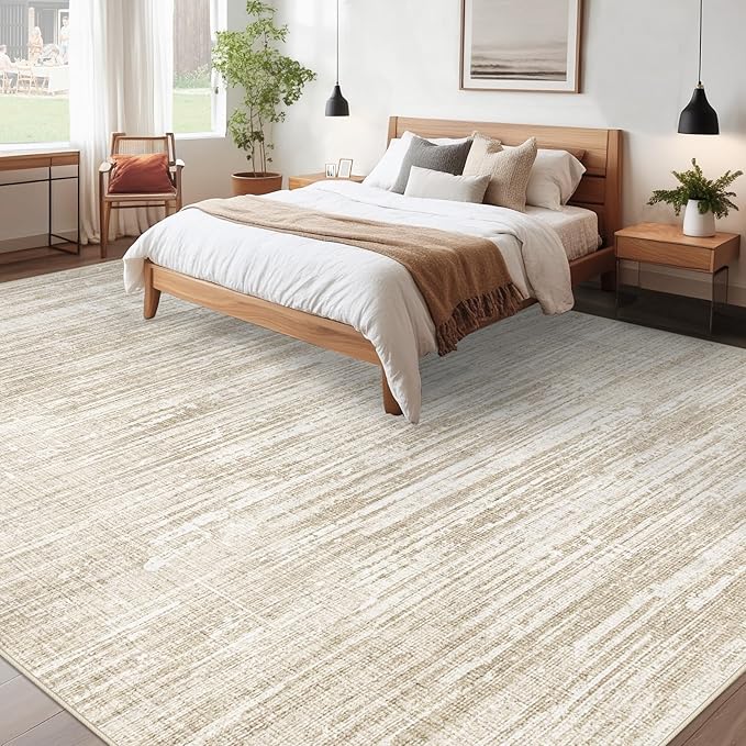 Living Room Rugs 10x14: Washable Moroccan Geometric Boho Rug Farmhouse Non Slip Stain Resistant Large Rug Low Pile Soft Carpet for Bedroom Dining Room Kids Room (Camel,10'x14')
