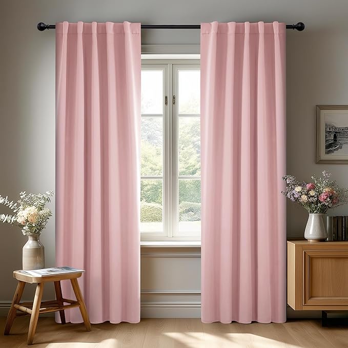 Deconovo Blackout Curtains, Thermal Insulated, W42 x L95 2 Panels, Back Tab, Machine Washable, Room-Darkening Drapes for Bedroom/Living Room Coral Pink