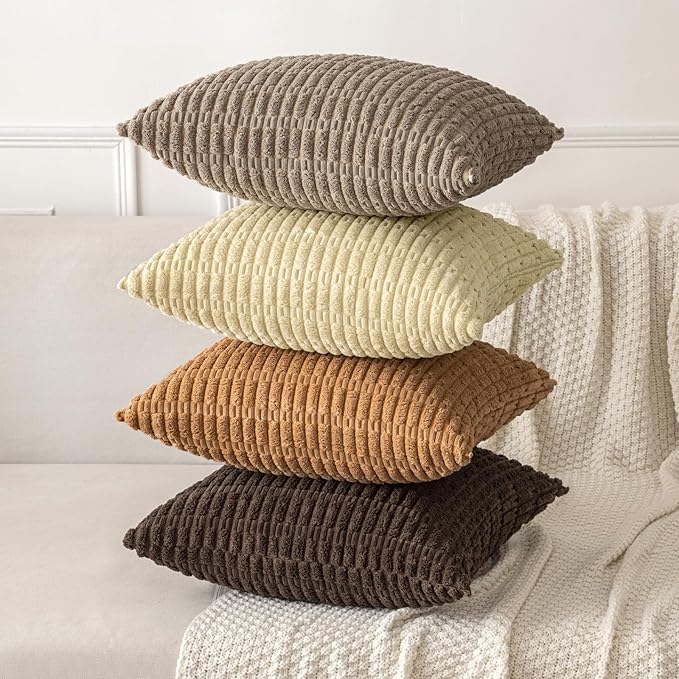 MIULEE Pack of 2 Corduroy Decorative Lumbar Throw Pillow Covers 20x12 Inch Soft Boho Striped Pillow Covers Modern Farmhouse Home Decor for Sofa Living Room Couch Bed Brown