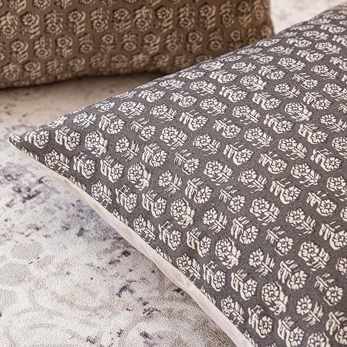 Foindtower Set of 2 Decorative Vintage Long Lumbar Throw Pillow Covers Neutral Modern Farmhouse Cushion Covers Floral Home Decor for Sofa Couch Chair Bedroom Living Room,14×36 Inch,Rustic Gray