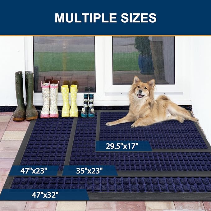 Smiry Front Door Mat Outside Entrance, Heavy Duty Natural Rubber Doormat, Non Slip, Trap Dirt and Moisture, Easy Clean, Low Profile Welcome Floor Mats for Indoor Outdoor Entry, 35x23 Inch, Navy Blue