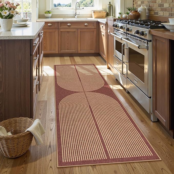 Lahome Enfys Modern Rainbow Easy Jute 2x6 Runner Rug, Red Runners for Hallways Non Slip Washable Kitchen Rugs, Farmhouse Stain Resistant Non Shedding Indoor Outdoor Carpet for Laundry Entryway