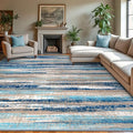 Lansny Modern Abstract 9x12 Large Machine Washable Living Room Rug Non-Slip Soft Bedroom Area Rug Blue Ultra Thin Print Faux Wool Carpet Throw Rugs for Nursery Playroom Dining Room Indoor Office