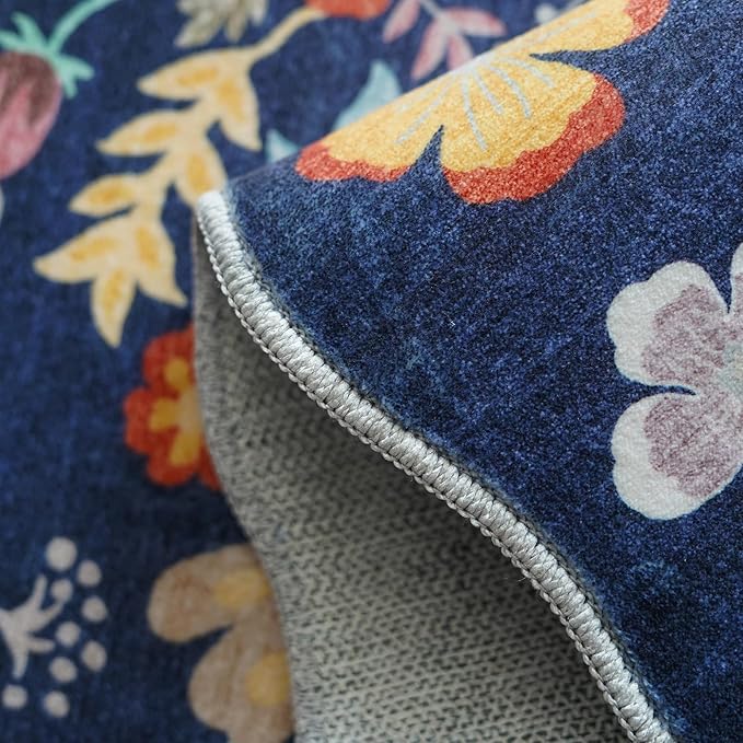 2x5 Washable Hallway Runner Rug: Stain Resistant Floral Scalloped Kitchen Rug Farmhouse Soft Carpet for Bathroom Bedroom Laudry Entryway Floor Mat with Non Slip Backing Cute Home Decor(2x5,Purple)