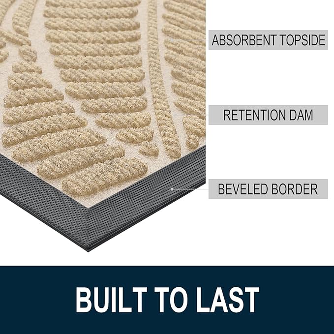 Colorxy Waterproof Doormat, Sturdy Natural Rubber Front Indoor Mat, Non Slip Low Profile Indoor Outdoor Door Mats, Stain and Fade Resistant Floor Mat, Easy Clean Patio Entrance Mat, 71''x23'', Beige