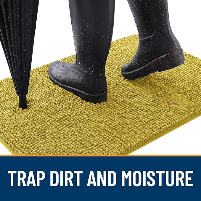 OLANLY Dog Door Mat for Muddy Paws 44x24, Absorbs Moisture and Dirt, Absorbent Non-Slip Washable Doormat, Quick Dry Chenille Mud Mat, Entry Indoor Entryway Carpet for Inside Floor, Mustard Yellow