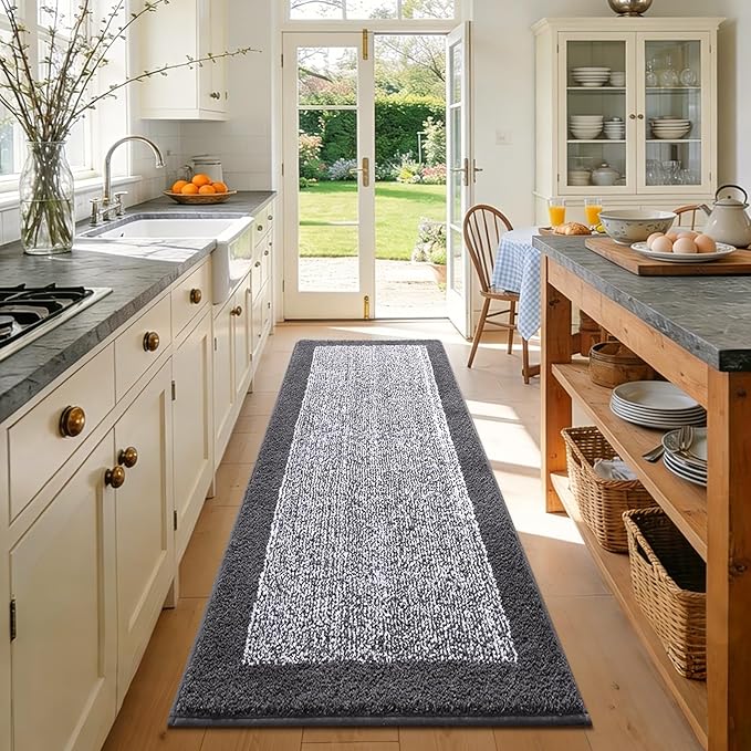 60x24 Long Bathroom Rugs Washable Non Slip, Grey Bath Mat for Bathroom Floor Tub, Soft Absorbent Quick Dry Mats for Shower,Bathtub,Home Decor
