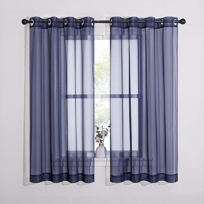 NICETOWN Sheer Curtains Voile Panels - Ring Top Light Weight Voile Window Draperies for Bedroom/Nursery/Dorm (W54 x L63 Inches, Dark Blue, Set of 2)
