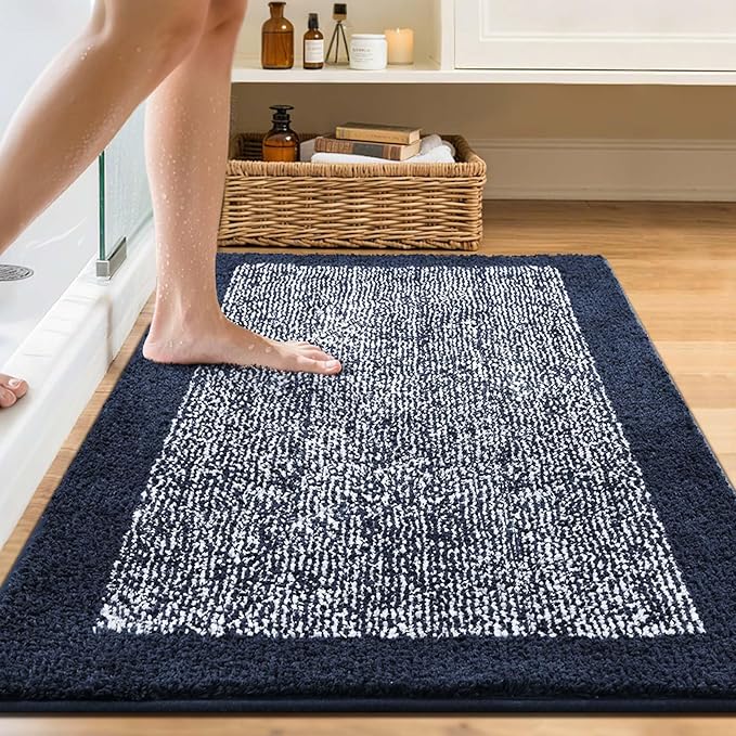 48x32 Large Bathroom Rugs Washable Non Slip, Dark Blue Bath Mat for Bathroom Floor Tub, Soft Absorbent Quick Dry Mats for Shower, Bathtub,Home Decor