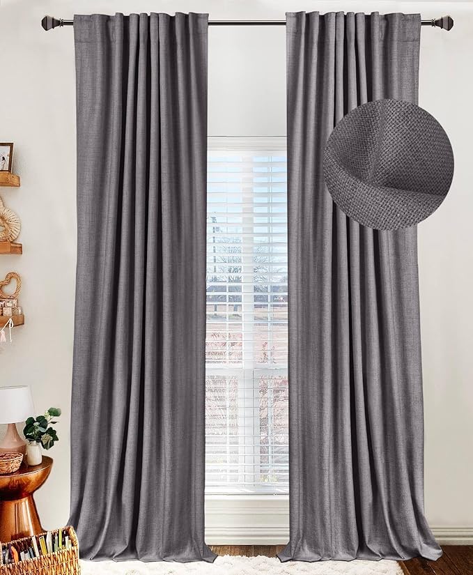 100% Blackout Shield Linen Blackout Curtains for Bedroom 102 Inches Long, Back Tab/Rod Pocket Living Room Drapes, Thermal Insulated Blackout Curtains 2 Panels Set, 50" W x 102" L, Darkgray