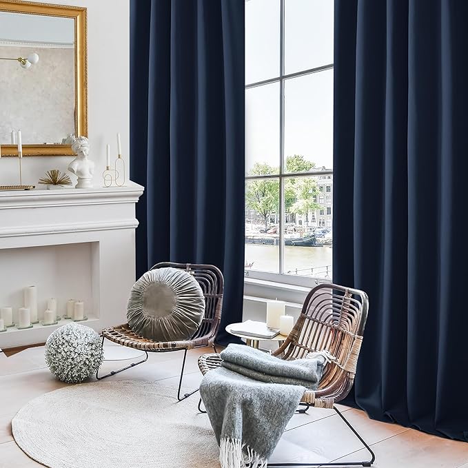 Deconovo Blackout Curtains, Thermal Insulated, W42 x L63 2 Panels, Back Tab, Machine Washable, Room-Darkening Drapes for Bedroom/Living Room Navy Blue