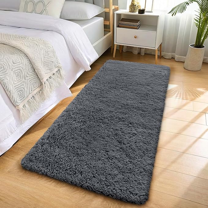 OLANLY 2x6 Machine Washable Runner Rugs for Hallway, Soft Fluffy Shaggy Bedside Rugs for Bedroom, Living Room, Indoor Floor Carpet for Kids Girls and Boys, Nursery Rooms, Home Decor Aesthetic, Grey